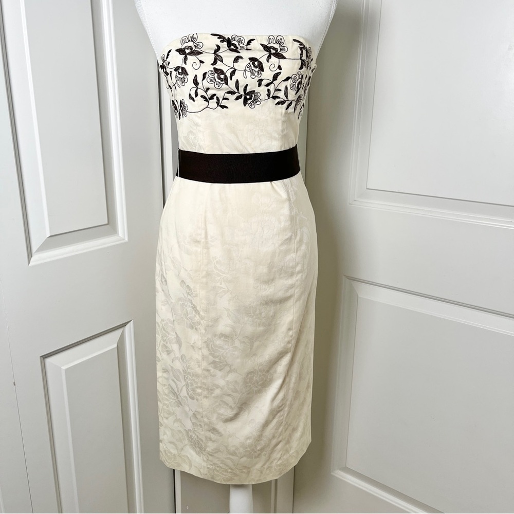Vintage Coast Floral Embro Cream Bustier Midi Wedding Guest Bridesmaid Dress, S
